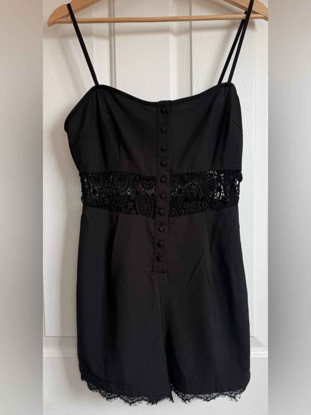 Ark & Co Black Button-Front Romper with Lace Trim - Size M